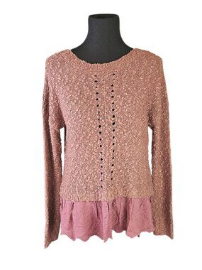 Altar'd State Mauve Knit Sweater S Ruffle Hem Cozy Boho Textured